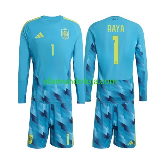 Camisola Espanha David Raya 1 Guarda-redes Criança Equipamento Primeiro Copa do Mundo 2026 Manga Comprida